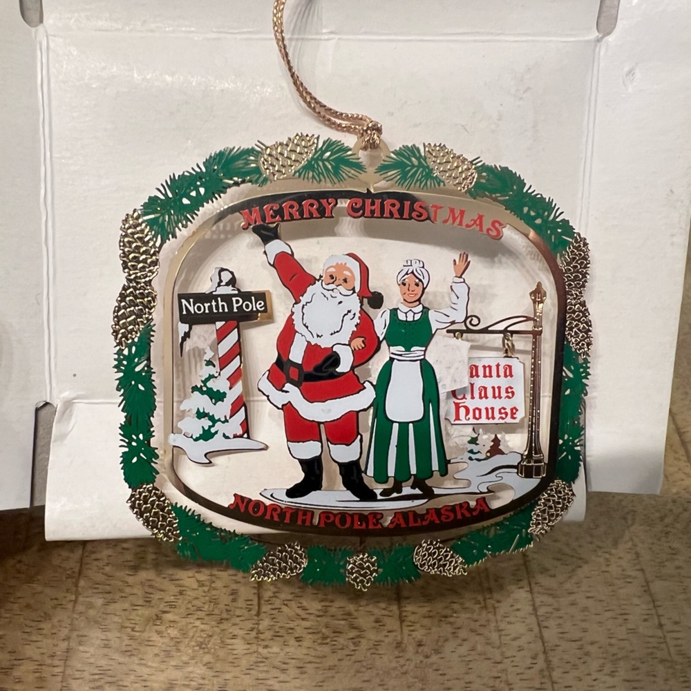 Santa Claus House North Pole Alaska 24K gold-flashed brass ornament